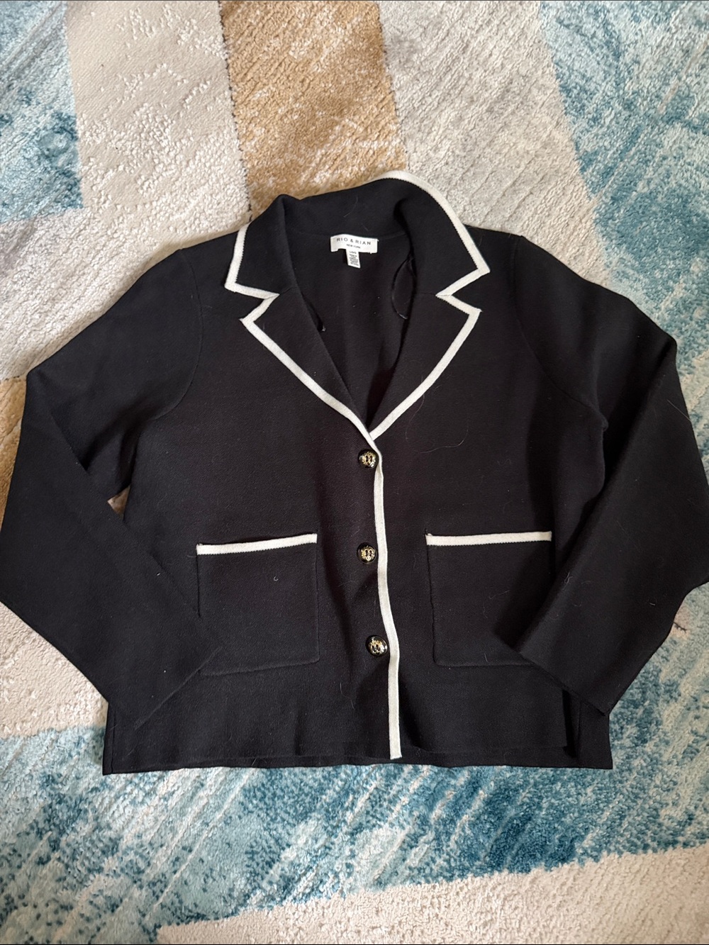 Black Knit Blazer Cardigan with White Trim